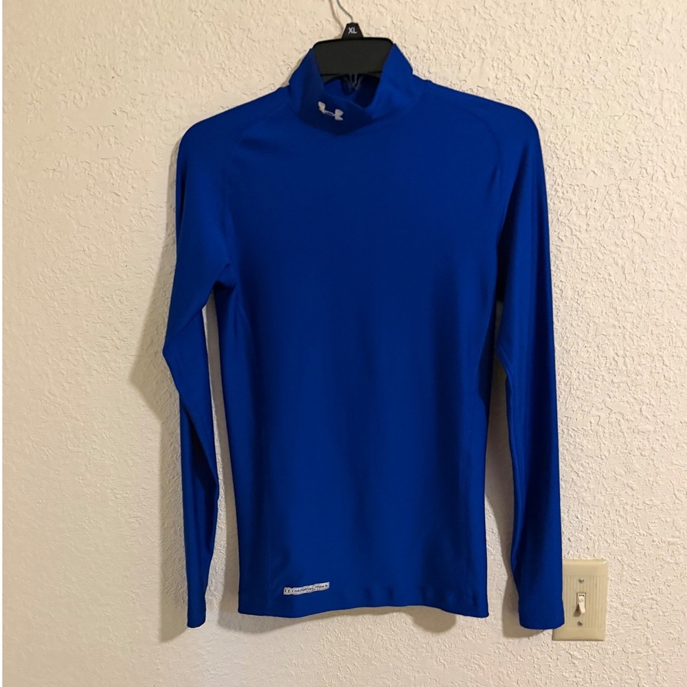 Under Armour Mens ColdGear Mock Neck Compression Shirt Royal Blue MD Long Sleeve